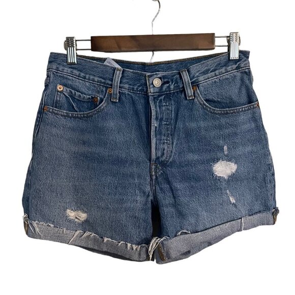 Levi's Womens Button Fly Distressed Cut Off Cuffed High Rise 501 Jean Shorts 27 - Picture 1 of 10